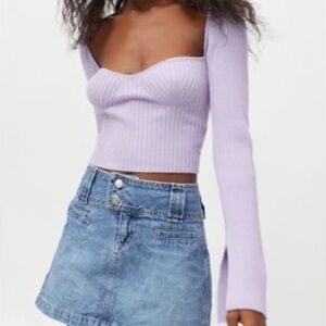 💜Urban Outfitters Purple Ribbed Bell Sleeve Crop Top
